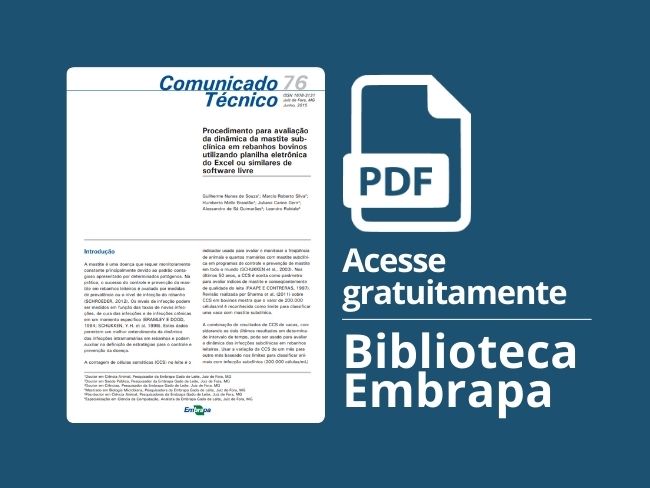 Procedimento para avaliação da dinâmica da mastite sub-clínica em rebanhos bovinos utilizando planilha eletrônica do Excel ou similares de software livre
